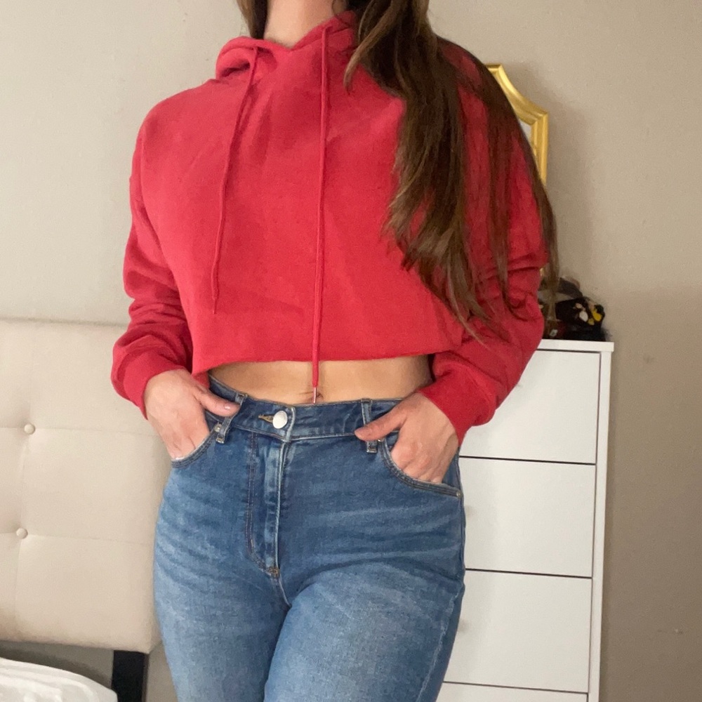 Red cropped UO hoodie